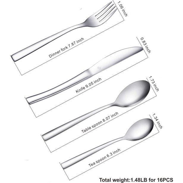 Bestekset, 24-delig, roestvrij staal, zilverkleurig, inclusief messen, vorken, lepels en thee-/koffielepeltjes, voor 6 personen, hoogglanzend gepolijst, vaatwasmachinebestendig