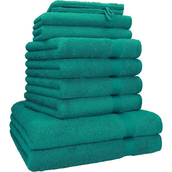 10-delige handdoekenset in 100% eersteklas katoen; twee douchehanddoeken, vier handdoeken, twee gastendoekjes, twee washandjes