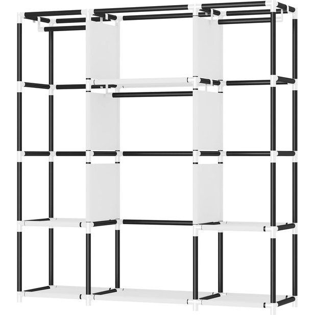 Open kledingkast, stoffen kast met ritssluiting, kledingkast met 3 kledingstangen, 3 vakken en 4 zijvakken, vouwkast, 175 x 150 x 45 cm, voor kleedkamer, slaapkamer, grijs