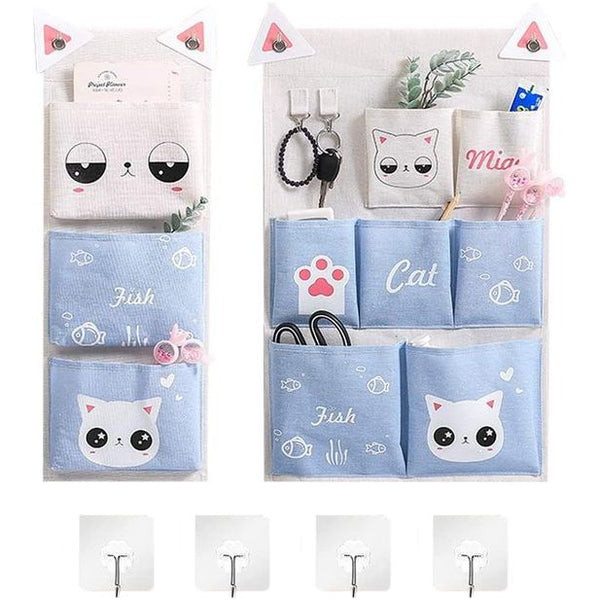 2 stuks opbergtassen voor aan de muur, hangende organizer, opvouwbaar, 7 vakken en 3 vakken, met kleefhaken, voor sleutels, speelgoed, afstandsbedieningen, boeken, cosmetica