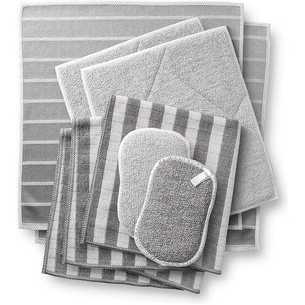 Bamboevezel reinigingsdoekjes kristal - set van 8 in grijs - afwas- en dweildoek, polijstdoek, droogdoek, spoelspons, streepvrij, pluisvrij, absorberend, duurzaam I ramen, keuken, huishouden, auto
