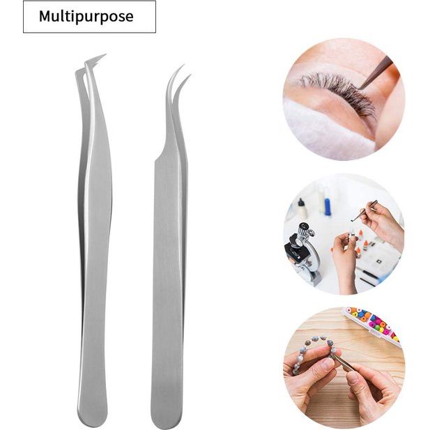 Wimperpincet voor wimperverlenging, 2 stuks rechte en gebogen puntige pincet, professionele wimperpincet set (pincetten set03)