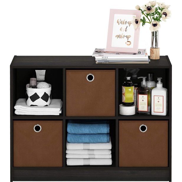 Basisboekenkast met 6 vakken en 3 planken, eiken, espresso/bruin, 30,23 x 30,23 x 59,94 cm