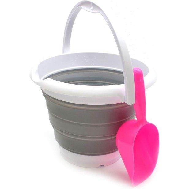 5L opvouwbare plastic emmer - opvouwbare ronde kuip - draagbare wateremmer om te vissen - ruimtebesparende buitenwaterpot (grijs, 5L)