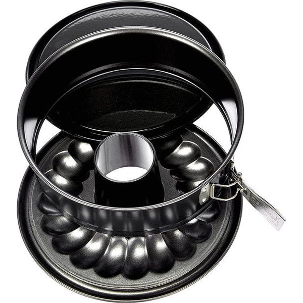 Springvorm 26 cm DELUXE, bakvorm met geëmailleerde platte en buisbodem van plaatstaal, ronde cakevorm met extra hoge rand (kleur: zwart metallic), aantal: 1 stuk