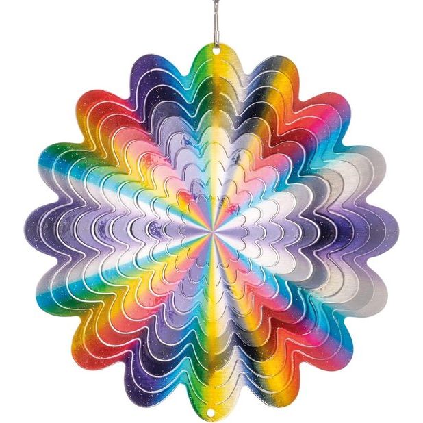 roestvrijstalen windgong Rainbow, licht draaiend windmobiel in heldere kleuren, inclusief ophangsysteem, aantrekkelijke decoratie voor aan het raam of in de tuin, Rainbow Circle 150 mm