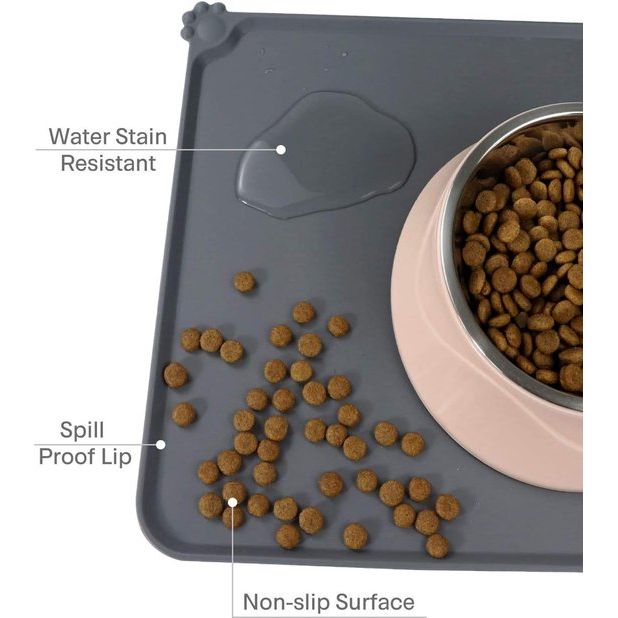 Bowl onderlegger voor honden en katten, waterdichte en antislip siliconen voerbak onderlegger voor voerbakken, waterbak, voedermat 53 x 37 cm, grijs