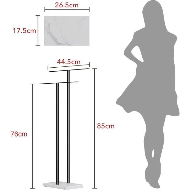 Marble Towel Rail Black, Towel Rail Standing Black, Towel Rail Standing for Bathroom, 85 x 44.5 x 17.5 cm