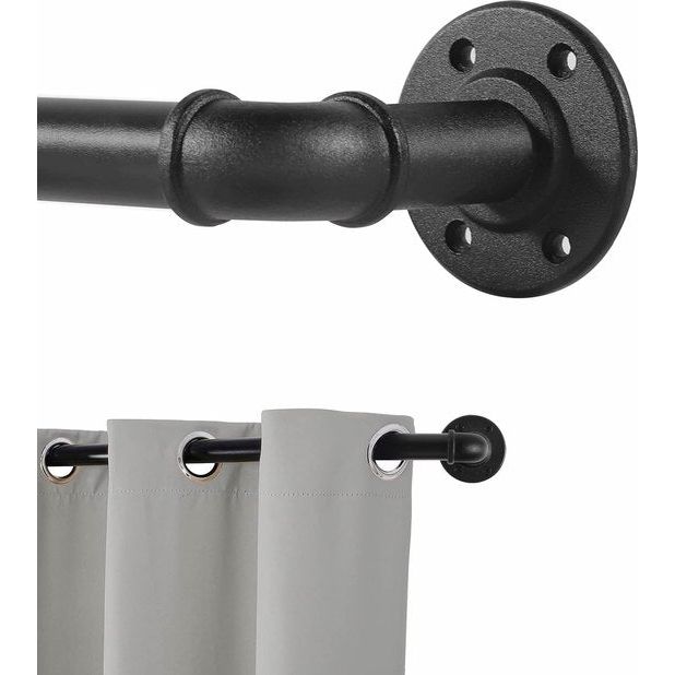 Zwarte uitschuifbare metalen gordijnroede, industriële verstelbare uitschuifbare gordijnroeden voor ooggordijnen, industriële gordijnroede voor ramen 80 cm - 218 cm, ruimteverdeler spanstang