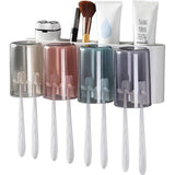 Tandenborstelhouder voor muur, kunststof tandenborstelbeker, tandenborstelhouder, zonder boren, geschikt voor kinderen en gezinnen (wit) (4 bekers)