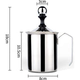 500 ml roestvrij staal dubbel gaas melkopschuimer handgemaakt, 8 x 8 x 18 cm, perfect melkschuim Dankzij dubbele zeef en speciaal drukmechanisme