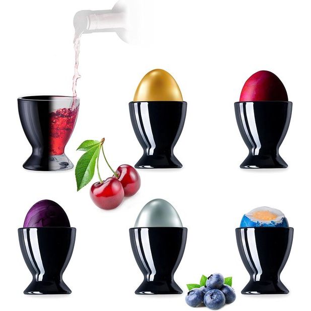 Zwarte eierdopjes van glas set 6-delige eierstandaard eierhouder ontbijt brunch egg cup likeurglazen max. 35 ml