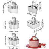 Dessertringen, taartring, roestvrij staal, cakevorm met schuiver, 8 cm diameter, cakevorm, roestvrij staal, 10 stuks, 5 soorten mousse ringen (bloem, hart, vierkant, rond, geometrisch)