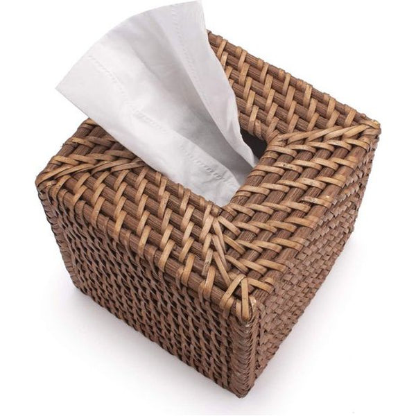 Cosmetische tissuebox van rotan tissuebox naturel voor thuis/kantoor/auto vierkant (honingbruin, 14x14x15cm)