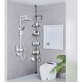 Telescopische doucheplank, 190-310 cm, in hoogte verstelbare doucheplank zonder boren, roestvrij staal, hoekrek, badkamerrek met 4 x manden, 4 x haken en 1 x handdoekhouder voor handdoek,