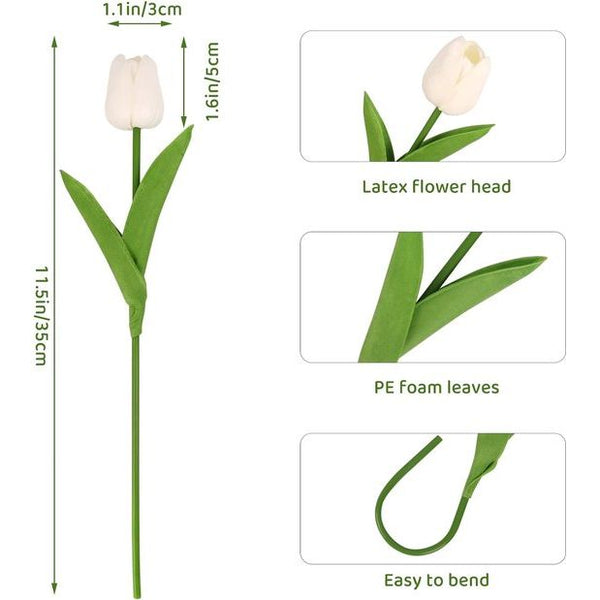 12 stuks kunstbloemen, kunsttulpen met realistische touch, nepbloemen, witte tulpen voor bruiloftskamer, feest, bruiloftsdecoratie, boho-decoratie