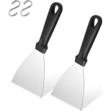 Grillspatel, set van 2, roestvrij staal, grillspatel, grillschraper met kunststof handgreep voor BBQ, steak, keuken, voor het grillen van teppanyaki-vlees, reinigen van de grillpan,