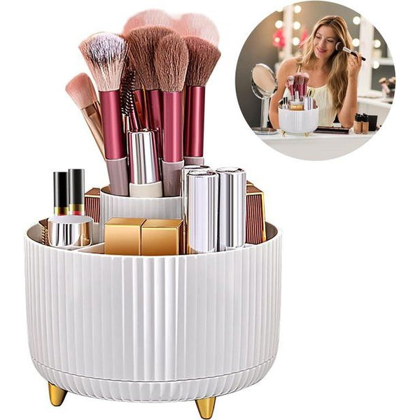 Cosmetische Make-up organisator, 360° draaibare borstel organisator, Oogschaduw Borstel, Lippenstift, Etui, opslag, cosmetische organisator voor Kamer, Decoratie, kaptafel, slaapkamer, badkamer (Wit)