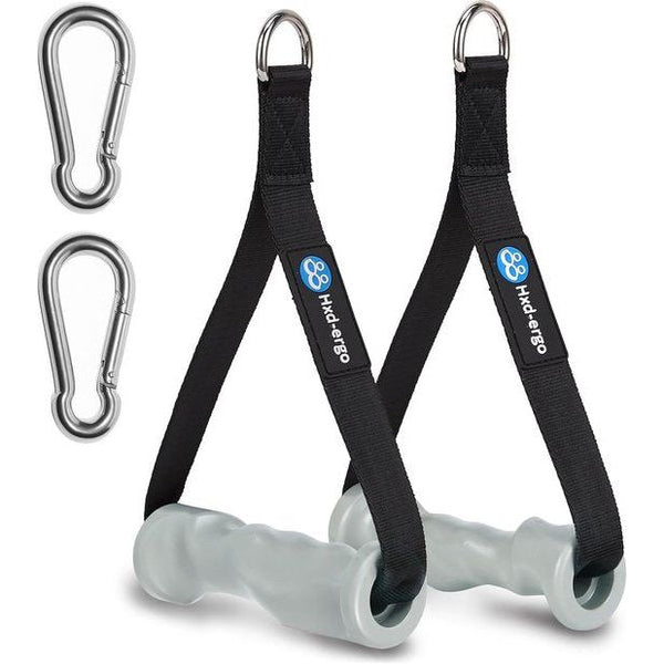 Set van 2 handvatten voor weerstandsbanden, fitnessbandhandvatten met metalen D-ring, ergonomische kabelhandgrepen, lattrekhandgreep voor homegym, katrol, fitnesskrachttraining