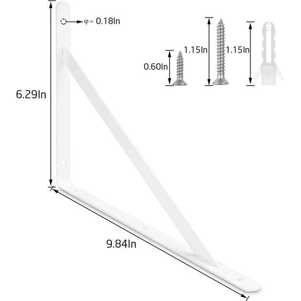 4 x 90 graden stalen driehoek wandplankbeugels plankbeugel 250 mm x 160 mm beugel met 20 schroeven en 8 ankers (wit)
