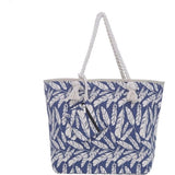 Grote strandtas met ritssluiting 58 x 38 x 18 cm verenopdruk shopper schoudertas strandstijl, blauw
