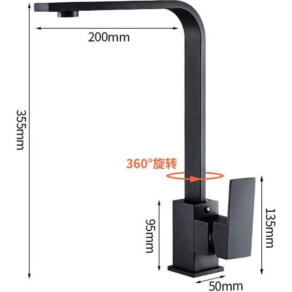 Kraan Keuken, 360° Draaibare Keukenkraan Mengkraan Hoge druk met Hoge Uitloop Eengreepsmengkraan (zwart)