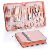 Manicure set, 26-delige professionele nagelknipper set, roestvrij staal nagelset gereedschap voor manicure en pedicure, nagelriemreiniging, geavanceerd ontwerp met ritssluiting, roze