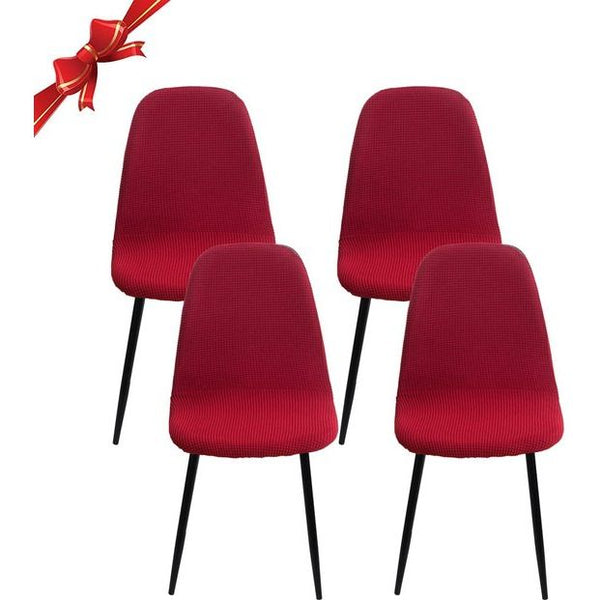 Stoelhoezen, Set van 4, Stretch, eetkamerstoelen, hoes, universeel, wasbaar, verwijderbaar, elegante stoelhoes, antislip, keukenstoelen voor kantoor, eetkamer, woonkamer, Jacquard rode wijn