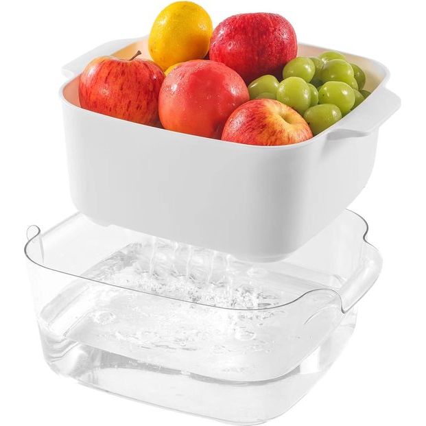 8,2 Keukenzeefkomset, 2-in-1 fruit groente wasvoedselzeefjes, grote plastic dubbellaagse zeefmand voor pasta, spaghetti, bessen, salades, BPA-vrij