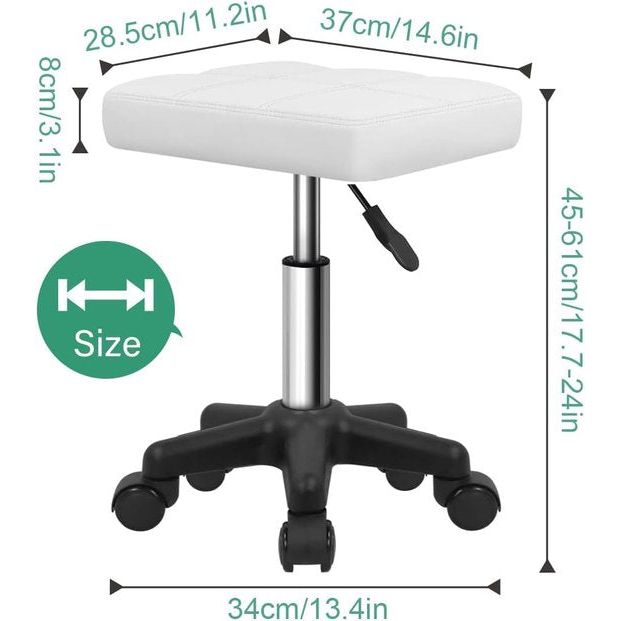 Hexagon rolkruk, in hoogte verstelbare kruk met wielen voor spa-salon massage, wit