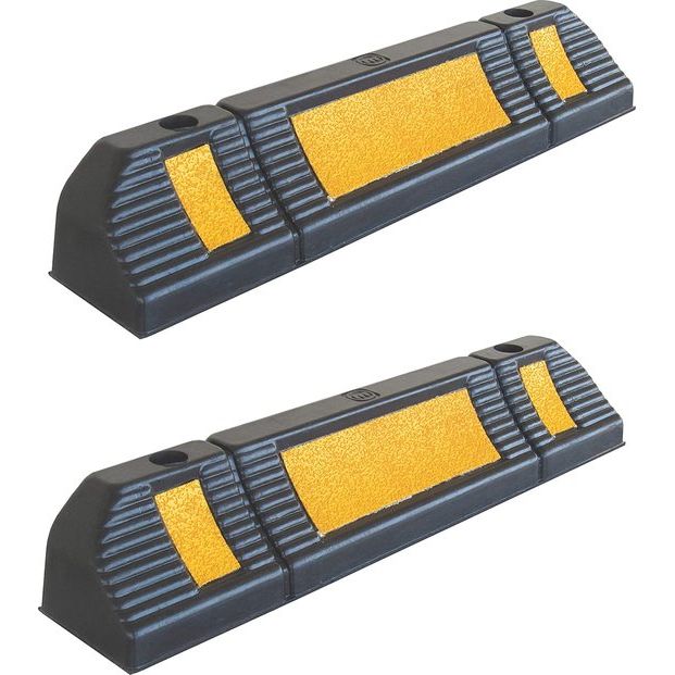 Rubberen wielstop-parkeerbegrenzing voor commerciële en particuliere parkeerplaatsen, parkeerplaatsen en privégarages, kleur zwart-geel, afmetingen 60x12x10 cm (2-pack)