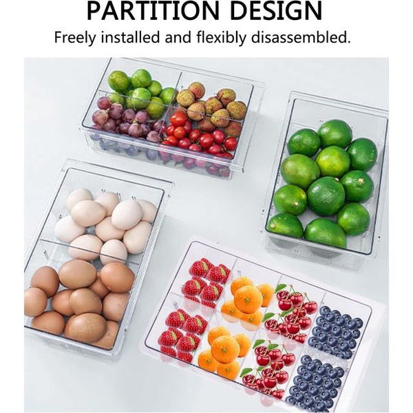 Koelkastorganizer, koelkastorganizer, lade, doorzichtig, koelkastopbergdoos, uittrekbaar, instelbaar, koelkastbox met handvat, koelkastlade-organizer