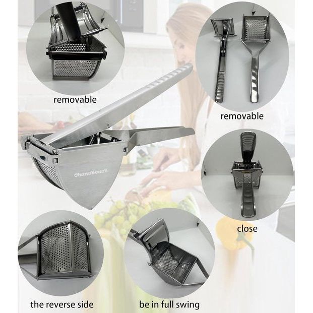 Aardappelstamper van roestvrij staal. Aardappelstamper voor babyvoeding, groente en fruit. Verdikt staal. Aardappelpers roestvrij staal. Aardappelpuree. Aardappelstamper roestvrij staal. Aardappelstamper. Aardappelpers.