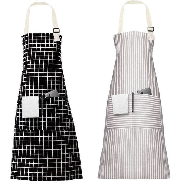 Keukenschort, 2 stuks verstelbaar schort met 2 zakken, machinewasbaar, kleurecht schort voor mannen en vrouwen, keuken, restaurant, café