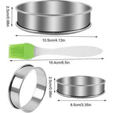 Set van 6 ronde eierringen, roestvrij staal, pancakevorm, ei-ring, spiegeleivorm, ronde taartring, crumpet ringen, dineren stamper, cakevorm, eierring, omeletvorm met oliekwast voor spiegelei, pannenkoeken, omeletten