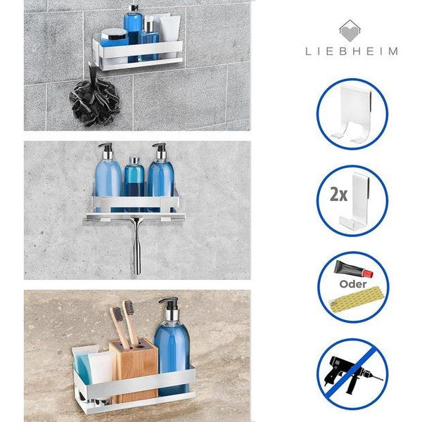 Doucheplank, douchemand, badkamerrek zonder boren, bevestiging door TESA montage plakband, aluminium editie 2023, geborsteld aluminium