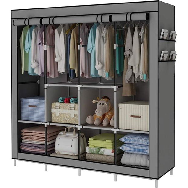 Draagbare kledingkast, kledingrek, kledingstandaard, met 4 hangende rails, grijs