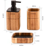 Badkameraccessoireset acaciahout 3-delig incl. badzeepdispenser, badkamerbeker, zeepbakje accessoires voor badkamer decor