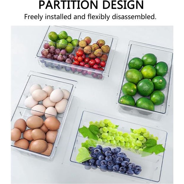 Koelkastorganizer, doorzichtige koelkastopbergdoos, uittrekbare instelbare koelkastbox met handvat, koelkastlade-organizer voor koelkast, kasten, voorraadkast