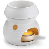 Geurlamp van keramiek met kandelaar, theelichthouder, kalebasse, aromalamp, geurlicht, aromabrander voor geurolie en geurwas, wit
