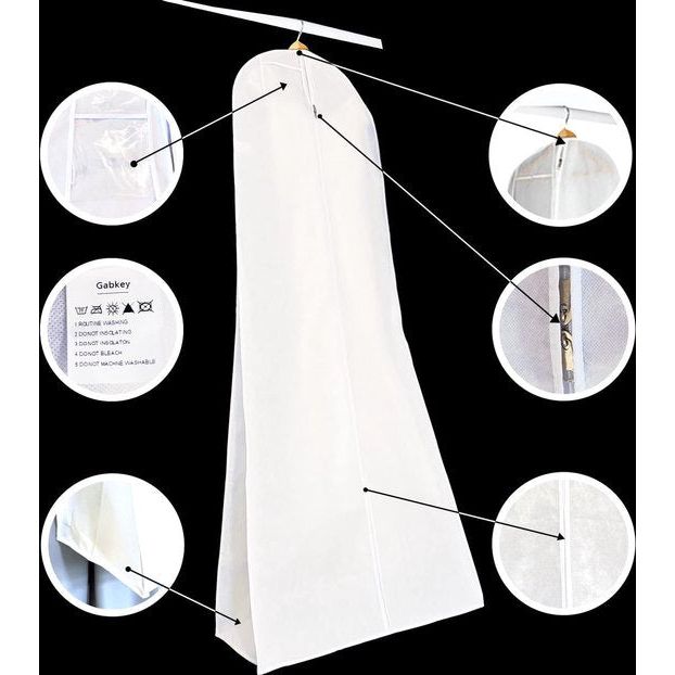 Witte kleur non-woven anti-stof bruiloftsjurk kledingzak display screen film samen met transparante ritszak