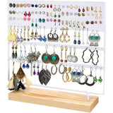 Belle Vous Wit Metalen Oorbel Organizer Sieraden Display Standaard met Houten Basis - 144 Gaten, 3 Lagen - Opslag Voor Hangende Oorbellen, Kettingen & Knopjes Houder Rek Voor Dames & Meisjes