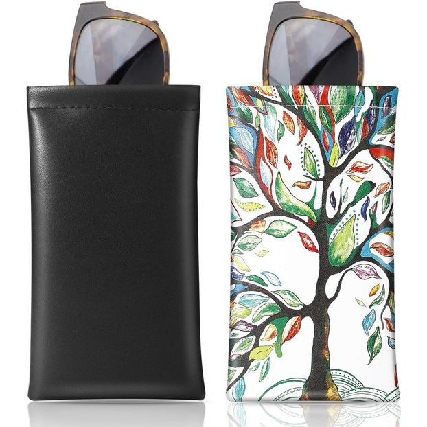 Brillenkoker, 2 stuks draagbare zonnebrillen etui met kliksluiting brillenkoker zachte bril beschermhoes leesbrillenetui voor dames met reinigingsdoekje