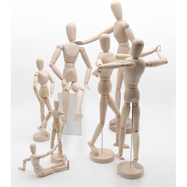 Schakelpop 40 cm hoog, mannequin tekenpop, gemaakt van fijne Samakholz-FSC, ideaal als model voor Bewegingsstudies