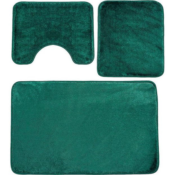 Badkamermattenset 3-delig, badkamertapijt, antislip, wasbaar, voor badkamer 80 x 50 cm badmat + 50 x 40 wc-mat, donkergroen, 80 x 50, set van 3 groen