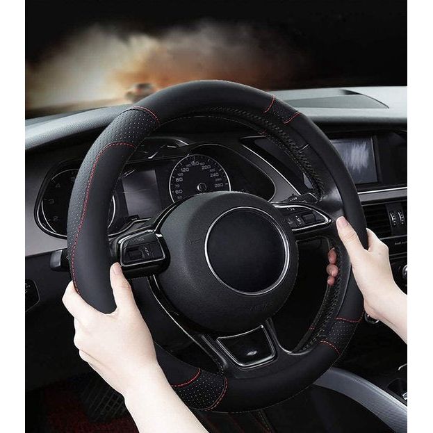 Auto Stuurhoes Stuurwielbeschermer Stuurhoes Microfiber Leer Universeel 37-38cm/15 Antislip Ademend Duurzaam (zwart)