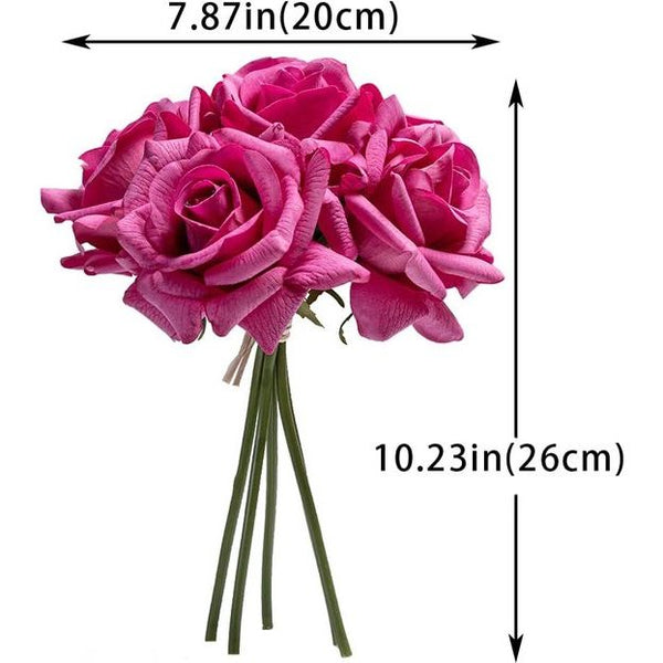 Kunstrozen enkele stengel 10 stuks kunstzijde bloemen boeket real touch home party bruiloft decoratie (roze rood)