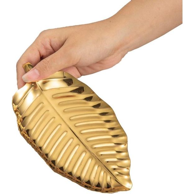 Gouden decoratieve kom sieradenbakje bladvormige roestvrijstalen organizerkom voor sieraden, oringen, sleutels en kleine spullen, perfect voor badkamer, woonkamer kaptafel