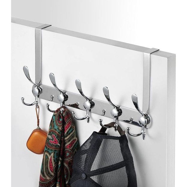 Roestvrijstalen deurhaak, deurkapstok met 15 haken, deurkapstokhaak zonder boren, deurkapstokhaak voor keuken, badkamer, hal en slaapkamer (zilver, deursponningdikte tot 2 cm)