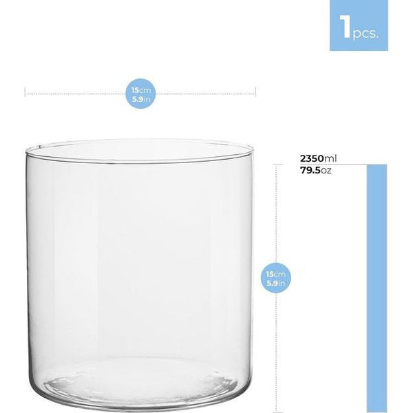Glazen cilinder H: 15 cm bloempot glas cilindervorm glazen vaas rond decoratief glas voor kaarsen doorzichtige vaas ronde tulpen vaas glazen cilinder voor kaarsen | diameter 15 cm |